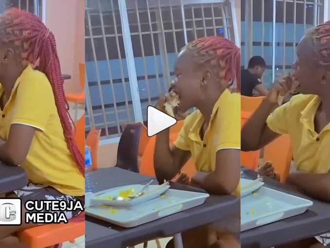 “Fine girl you no chop for house” – Girl Aggressively Chews Chicken Bone at Restaurant, Video Trends Online (Watch)